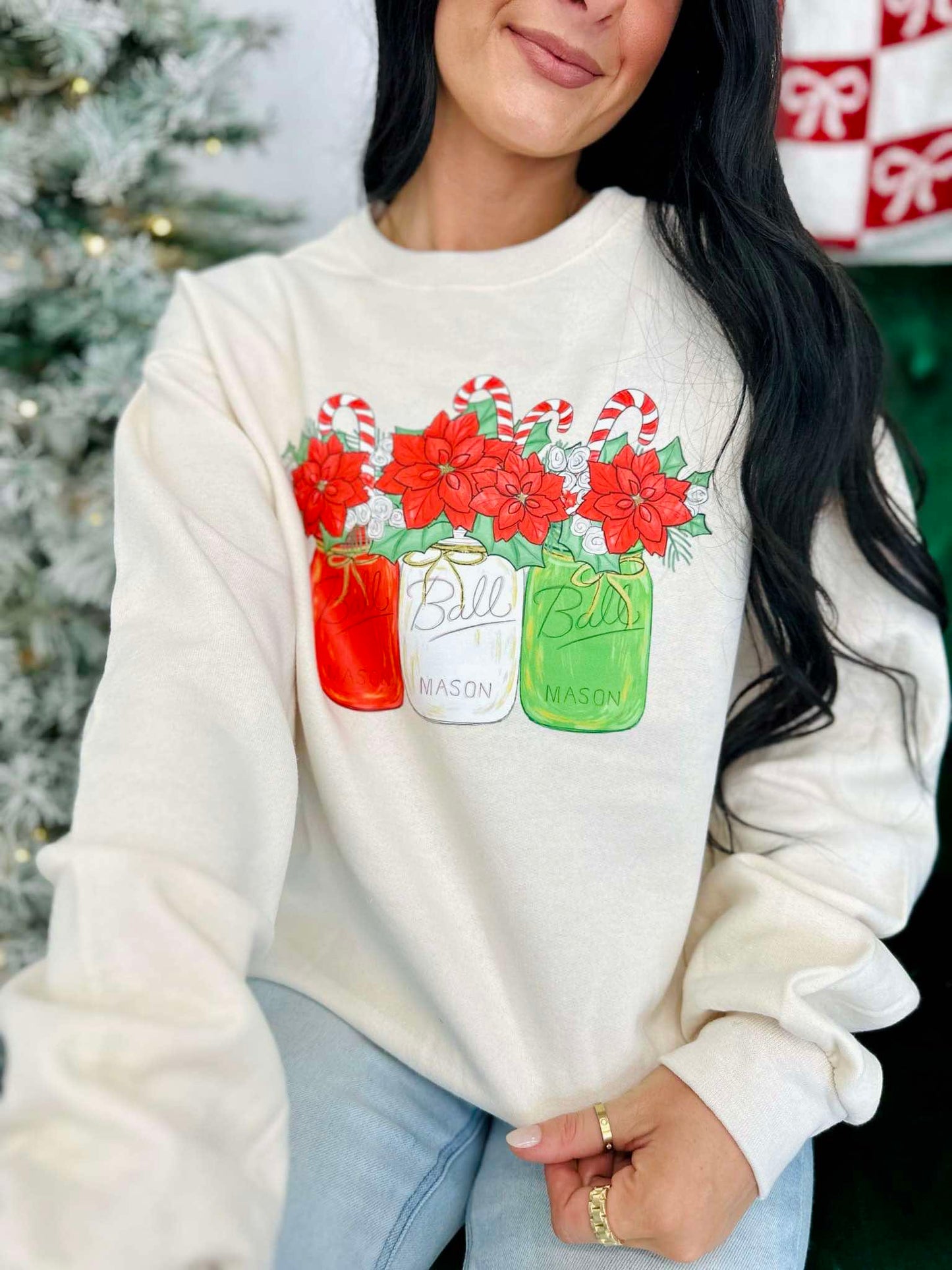 Christmas Poinsettia Jars DTF Sweatshirt