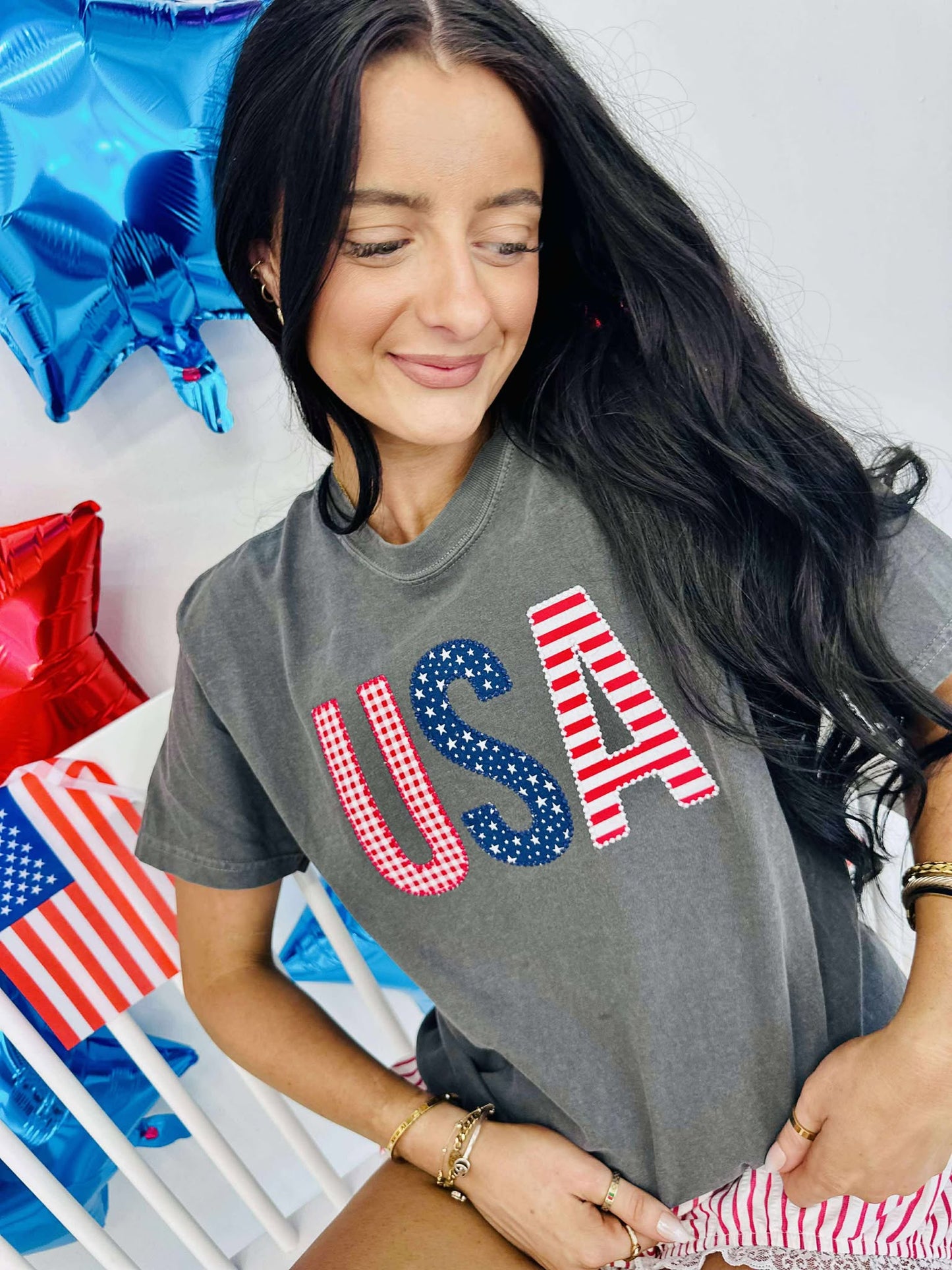 USA Applique Patriotic Graphic Tee