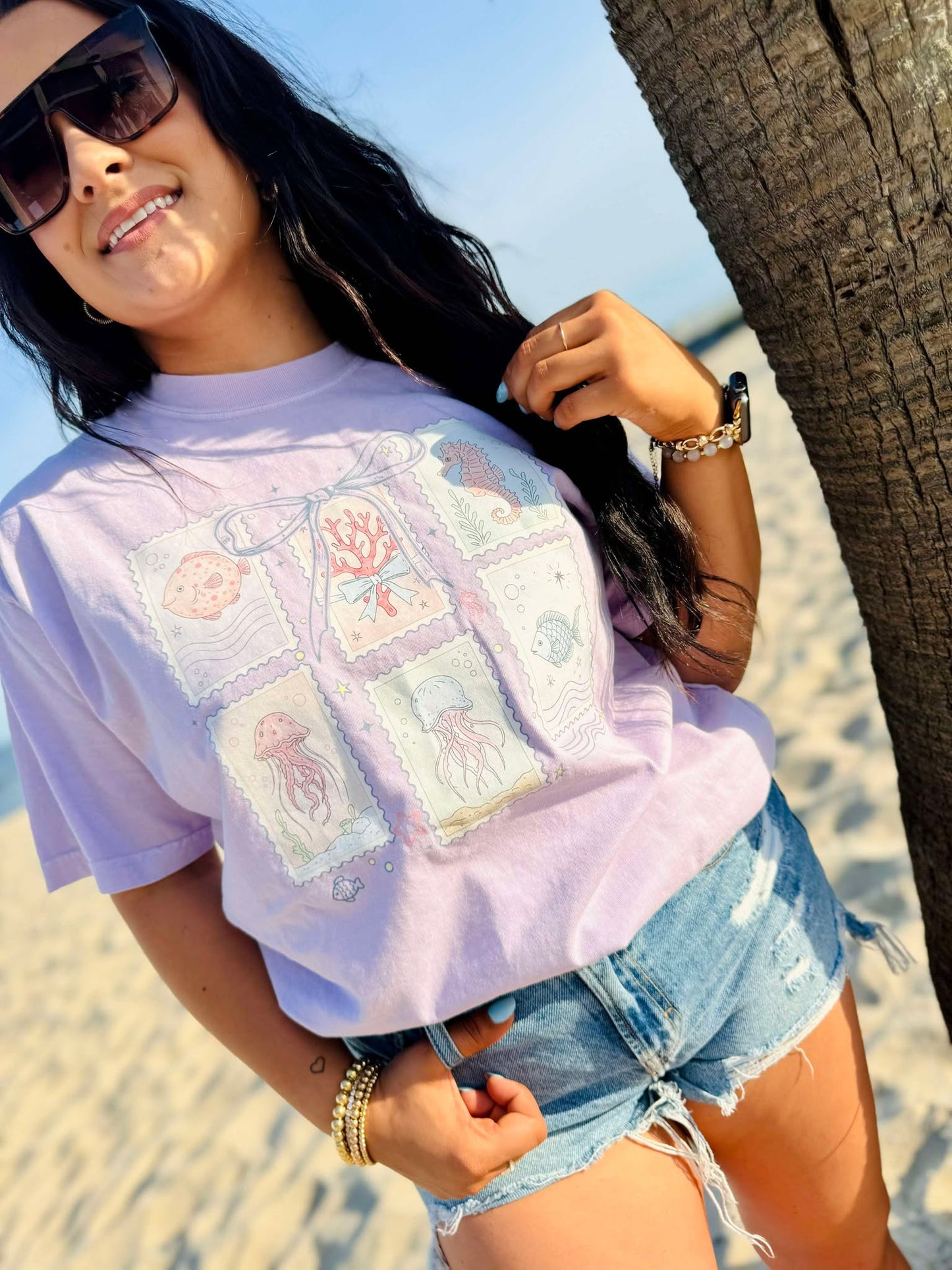 Beachy Sea Creature Stamps DTF Graphic Tee