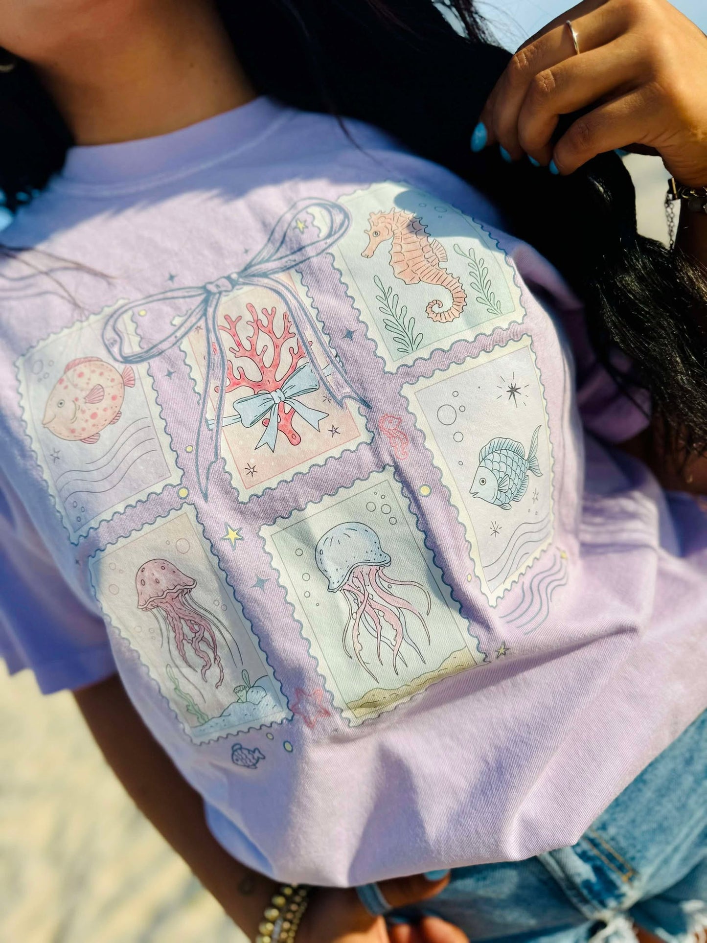 Beachy Sea Creature Stamps DTF Graphic Tee