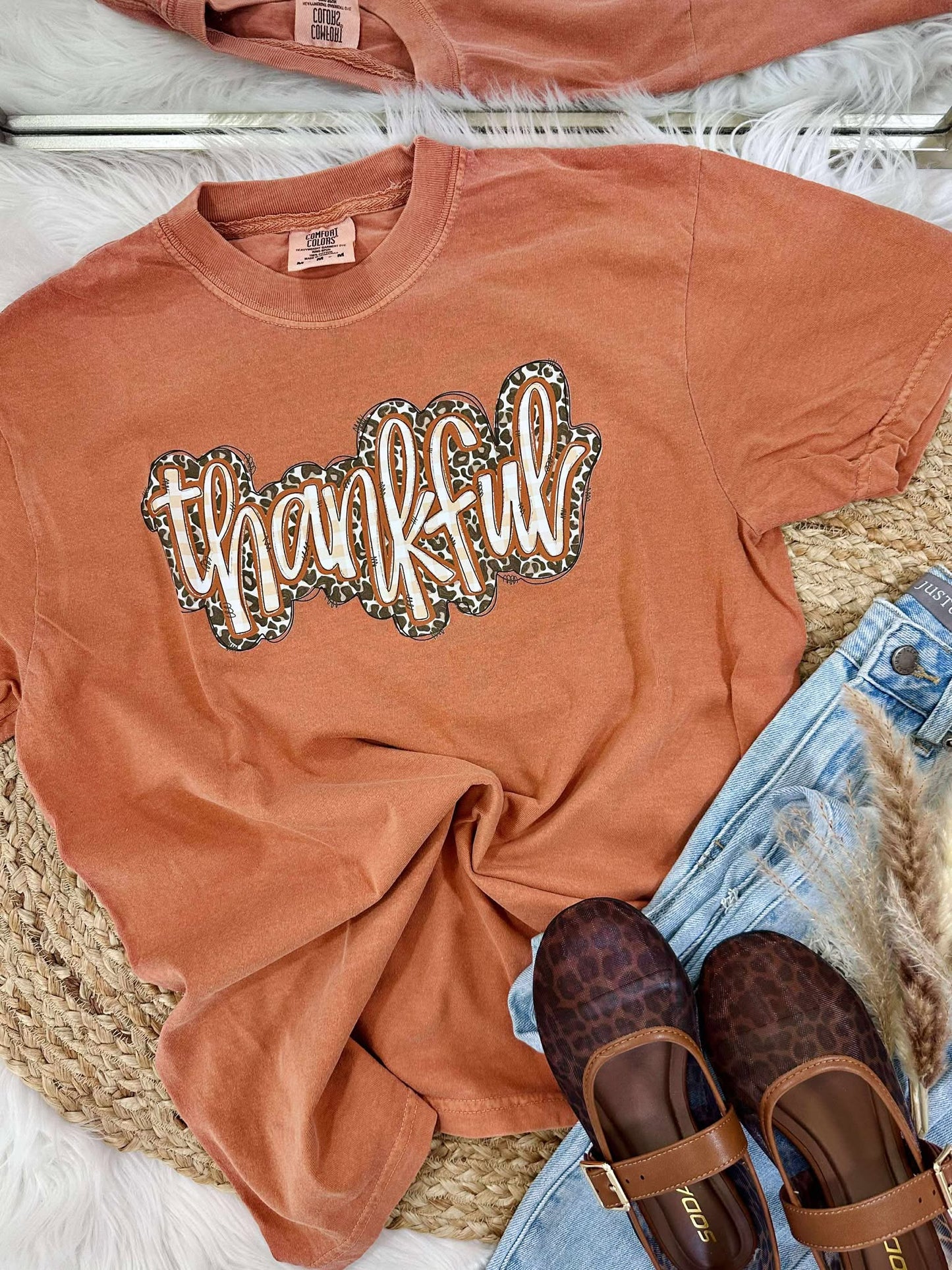 Thankful Cheetah Plaid Graphic Tee