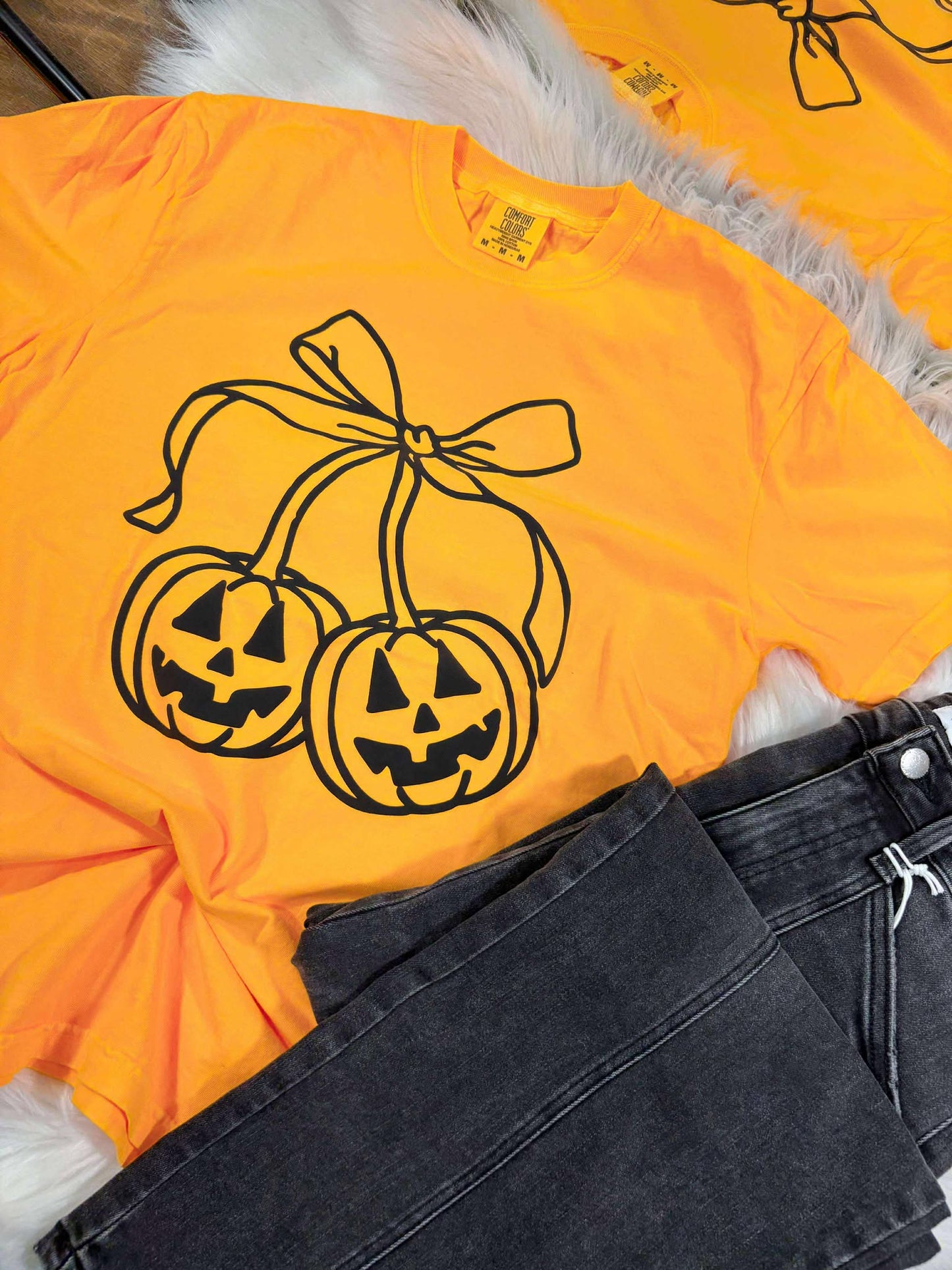 Jack-O-Lantern Cherry Bow DTF Tee