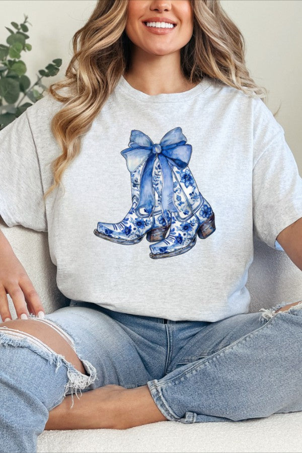 Ready to Ship Blue Floral Boots DTF