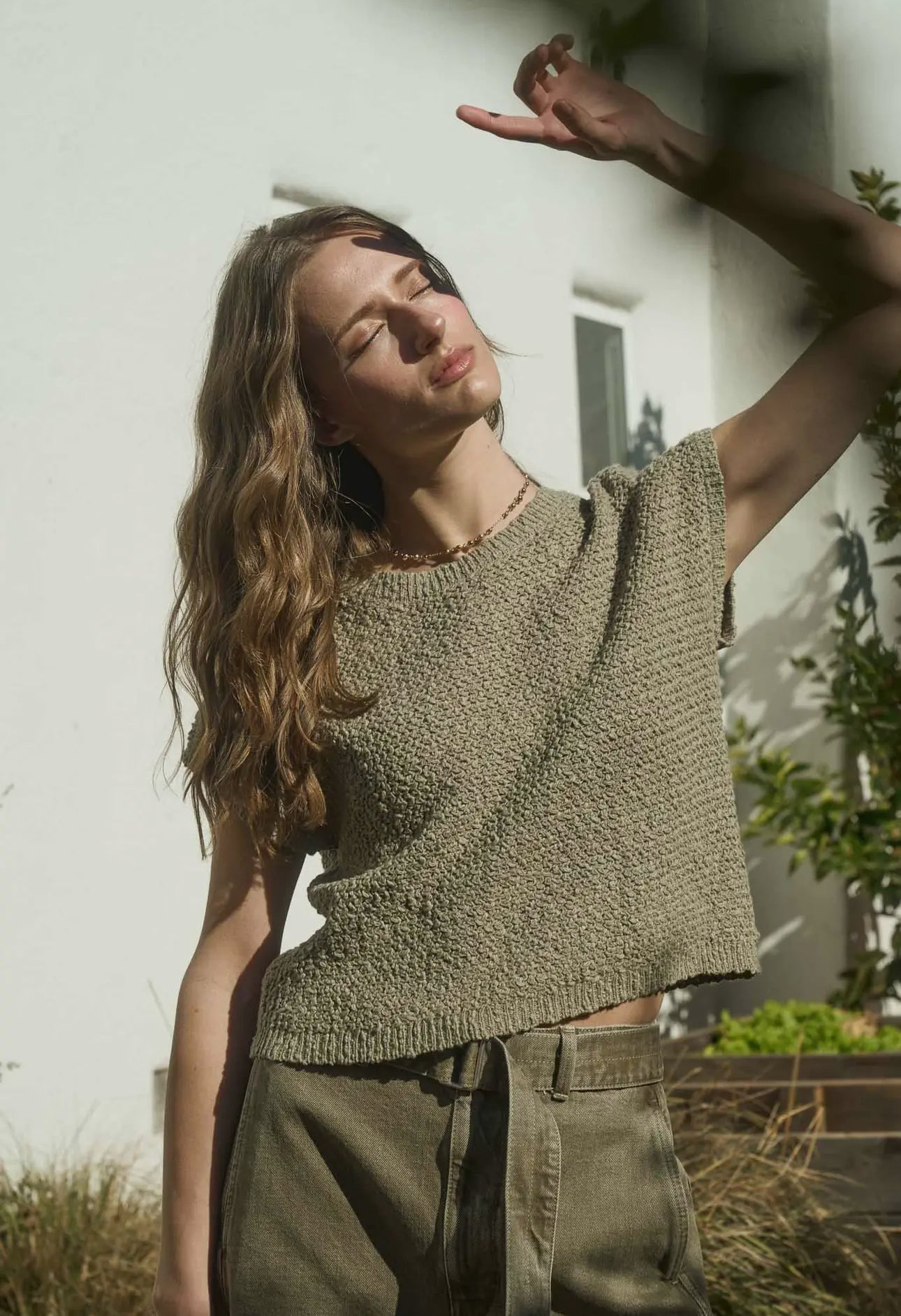 Textured Knit Short Sleeve Pullover