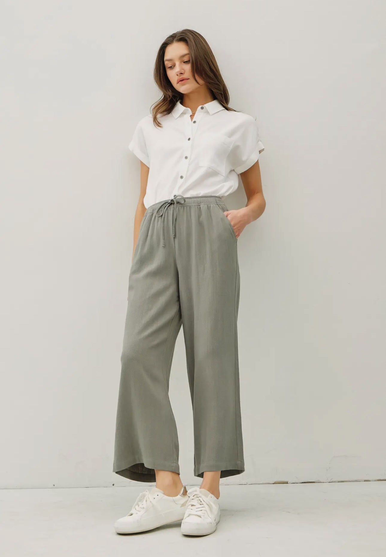 Linen Cropped Wide Leg Pant