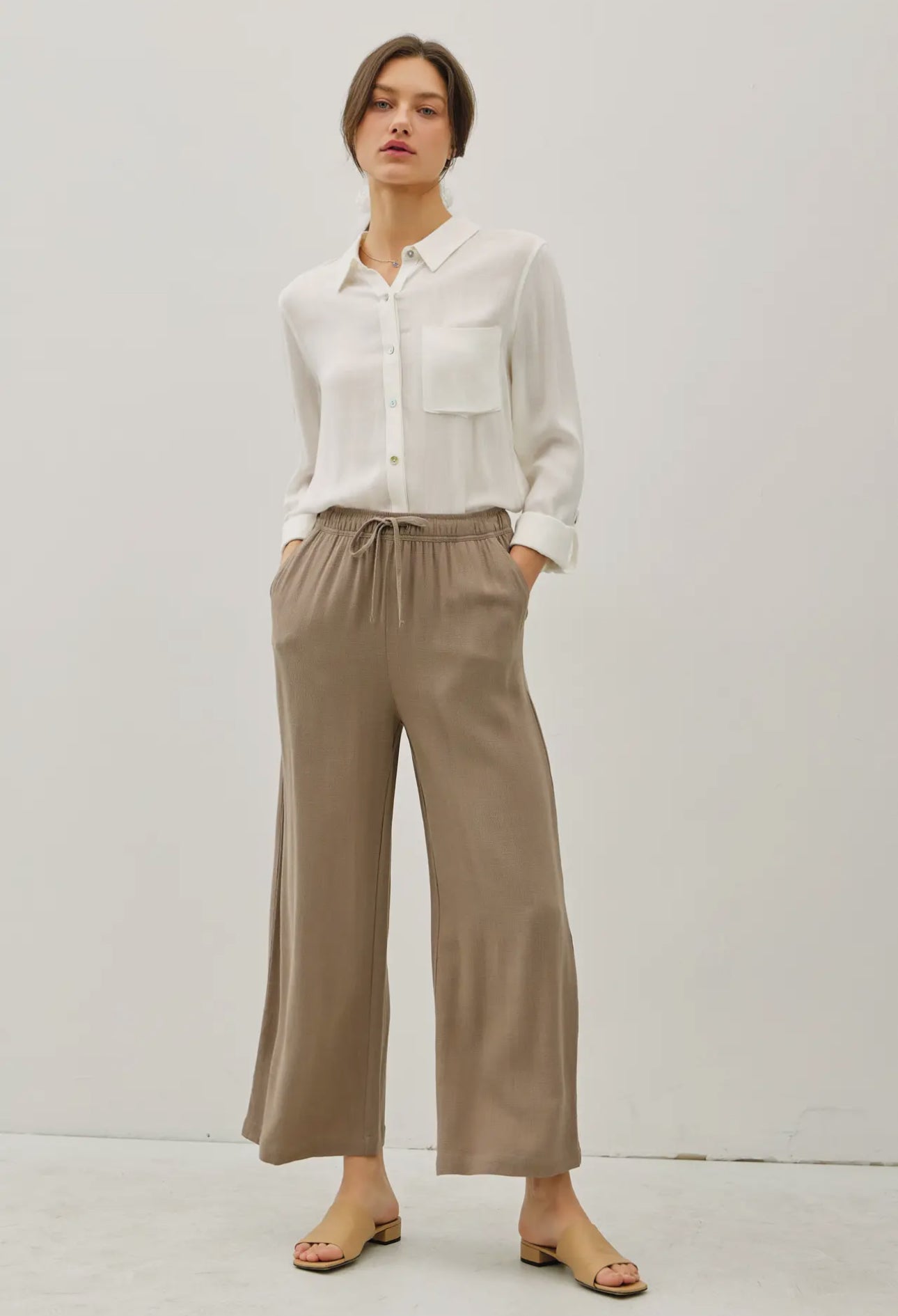 Linen Cropped Wide Leg Pant