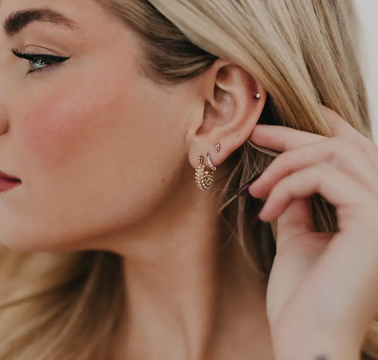 Hailey Huggie Pearl Earrings