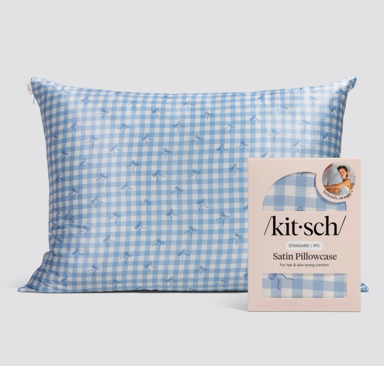 Gingham Blue Satin Pillowcase