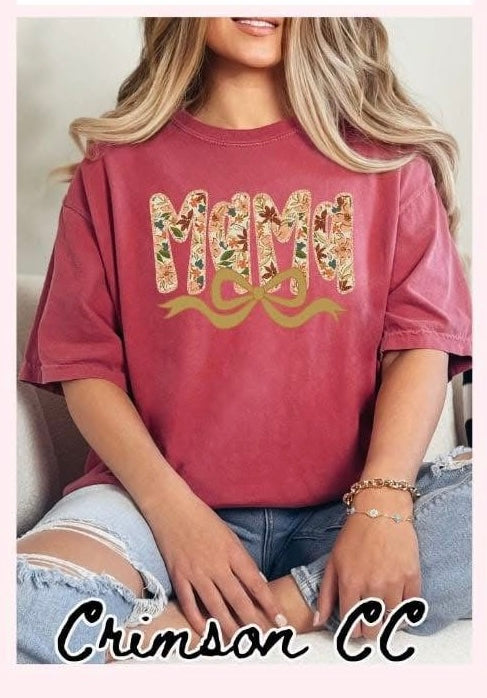 MAMA Fall Bow Flowers Graphic Tee