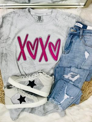 XOXO Heart Applique Mineral Wash Tee