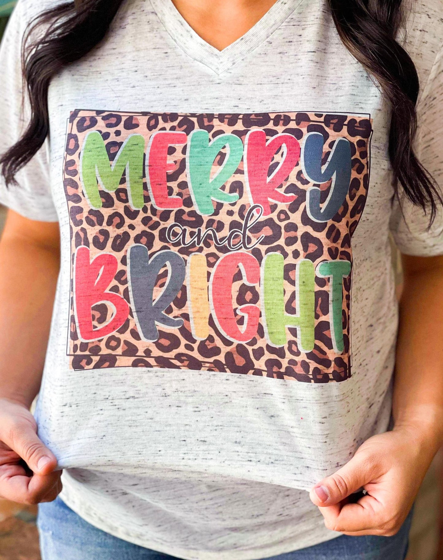 Merry And Bright Leopard Box Marble Tee