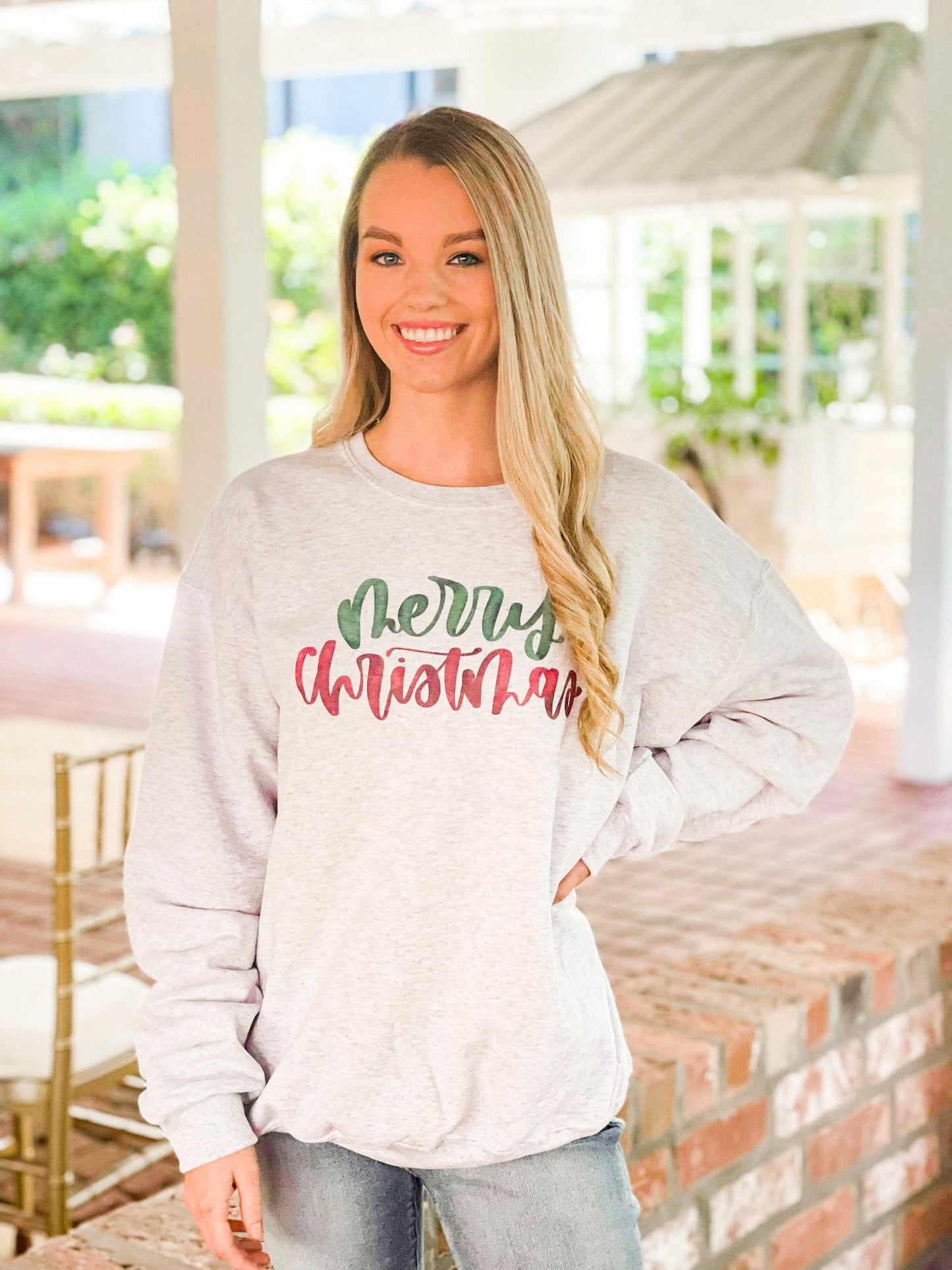 Merry Christmas Green Over Red Sweatshirt