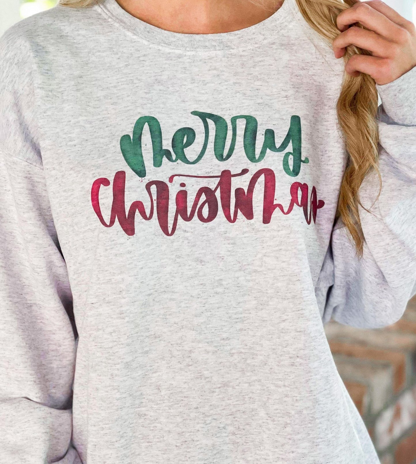 Merry Christmas Green Over Red Sweatshirt