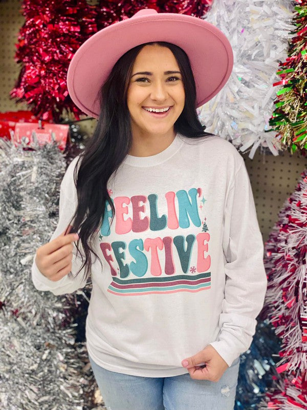 Feelin' Festive Colorful Christmas Long Sleeve