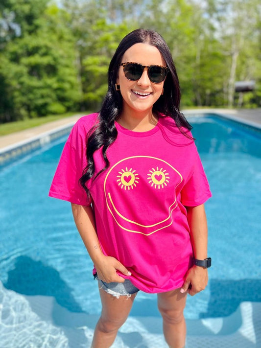 Sun Heart Eyes Happy Glitter Tee