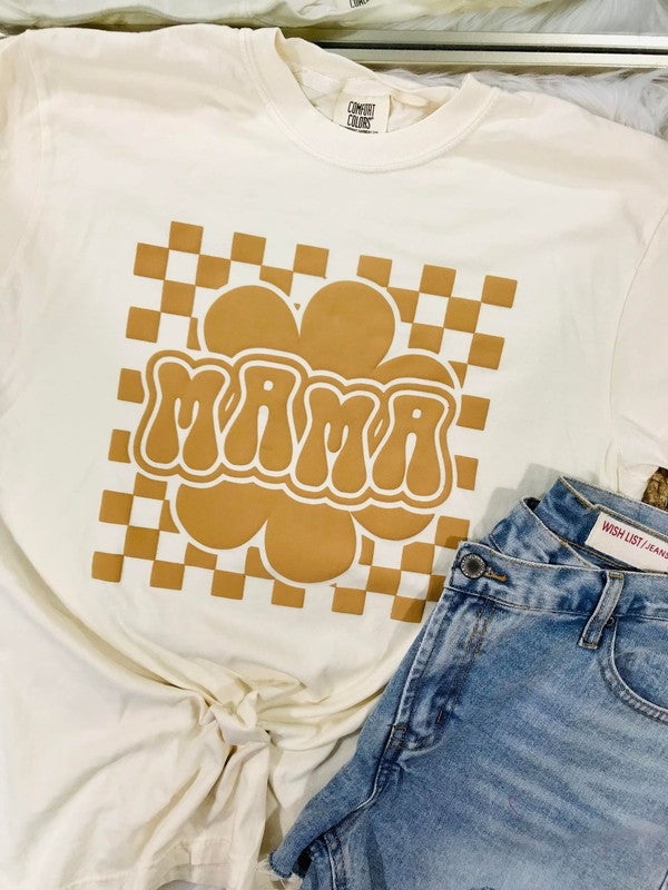 Mama Retro Checkered Flower Puff Tee