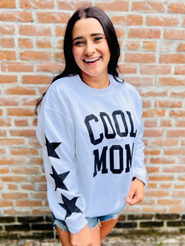 Cool Mom Glitter Sweatshirt With Sleeve Details