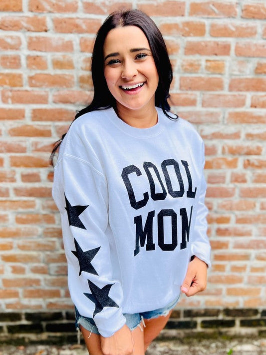 Cool Mom Glitter Sweatshirt With Sleeve Details
