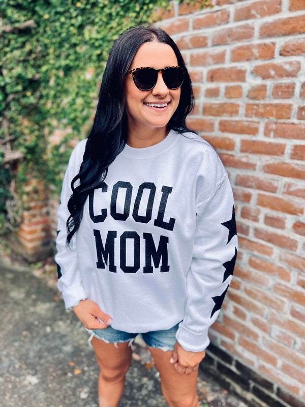 Cool Mom Glitter Sweatshirt With Sleeve Details