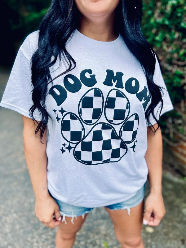 Dog Mom Checkered Paw Puff Tee