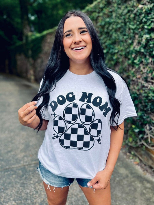 Dog Mom Checkered Paw Puff Tee