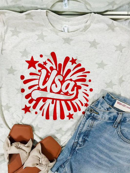 USA Firework Puff Star Tee