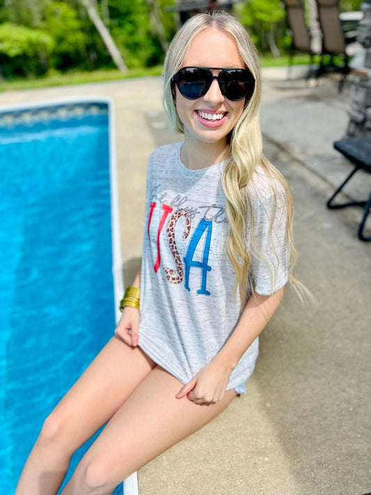 God Bless The USA Leopard Marble Tee
