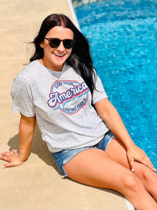 God Bless America Patriotic Marble Tee