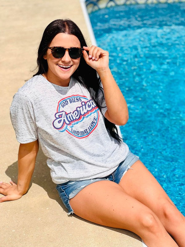 God Bless America Patriotic Marble Tee