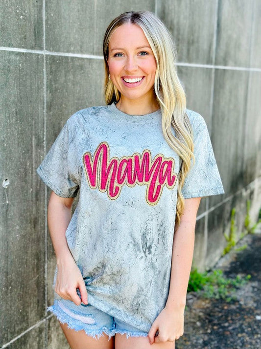 Mama Pink And Gold Glitter Script Applique Tee