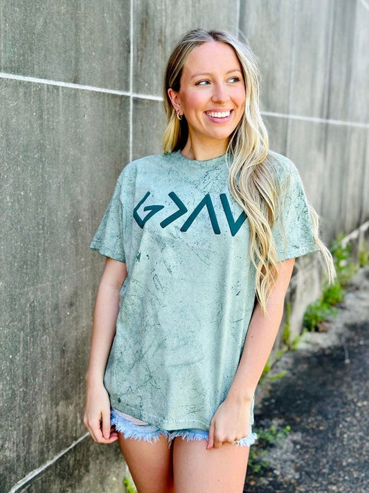 God Is Greater Mineral Wash Puff Tee