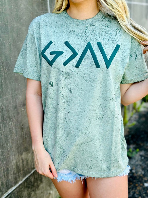 God Is Greater Mineral Wash Puff Tee