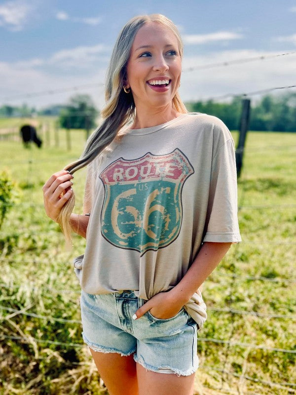 Route 66 Distressed Road Sign Tee