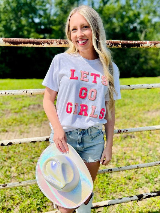 Let's Go Girls Pink Chenille Glitter Patch Tee