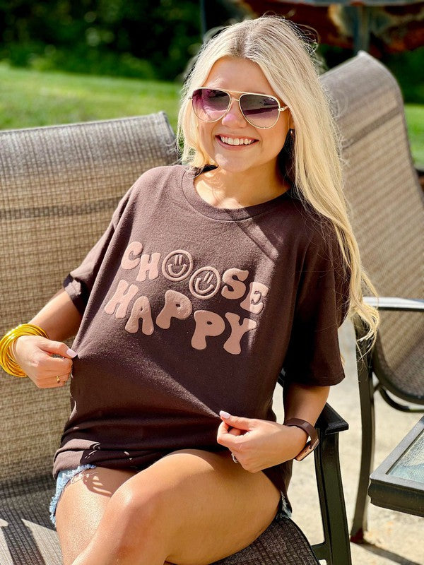 Choose Happy Tone On Tone Puff Tee