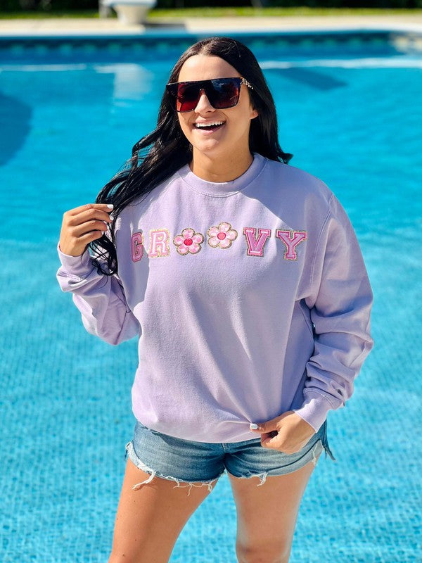 Groovy Checkered Flower Patch Sweatshirt