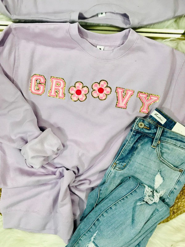 Groovy Checkered Flower Patch Sweatshirt