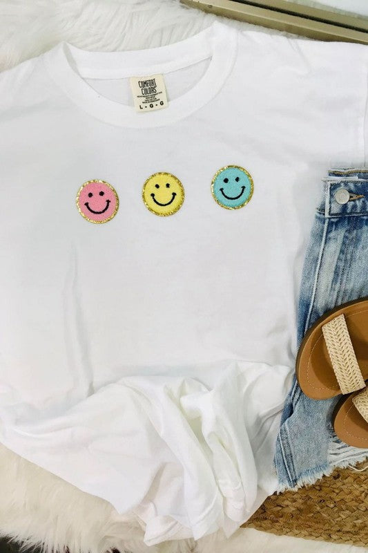 Multi Colored Happy Trio Chenille Patch Tee