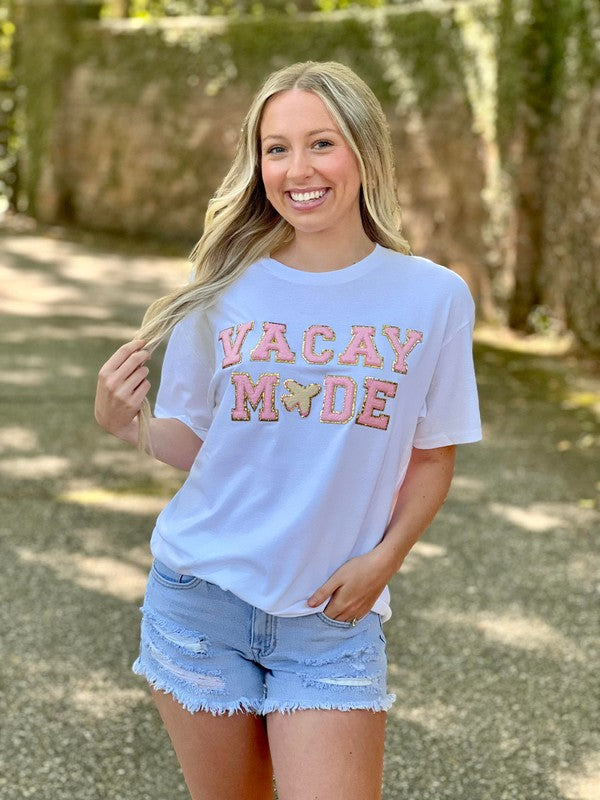 Vacay Mode Chenille Airplane Patch Tee