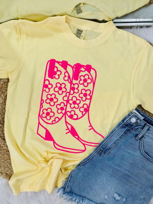 Floral Cowgirl Boots Puff Tee