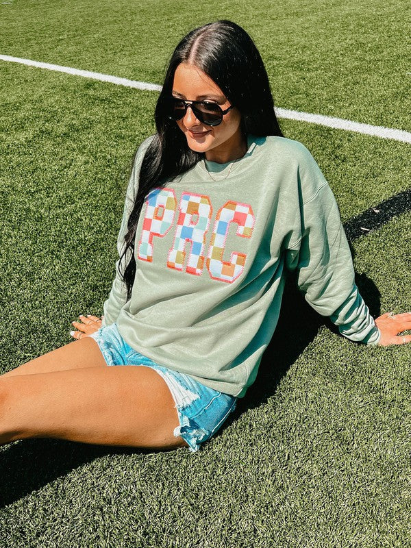 Custom Check Pattern Applique Sweatshirt