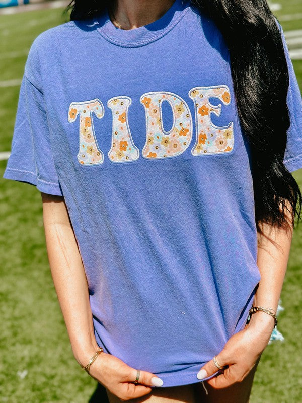 Custom Retro Happy Flower Applique Tee