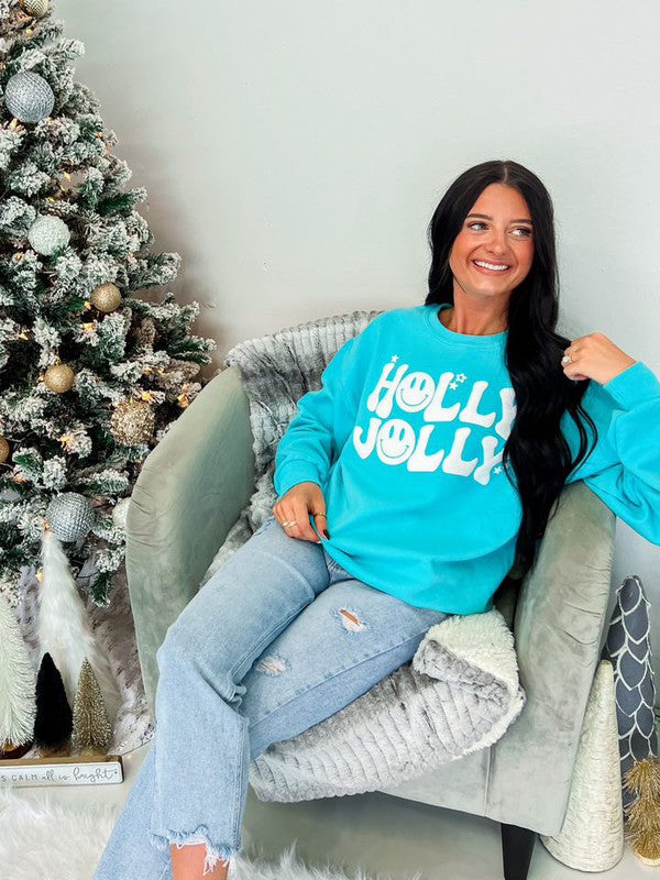Holly Jolly Retro Wave Happy Puff Sweatshirt