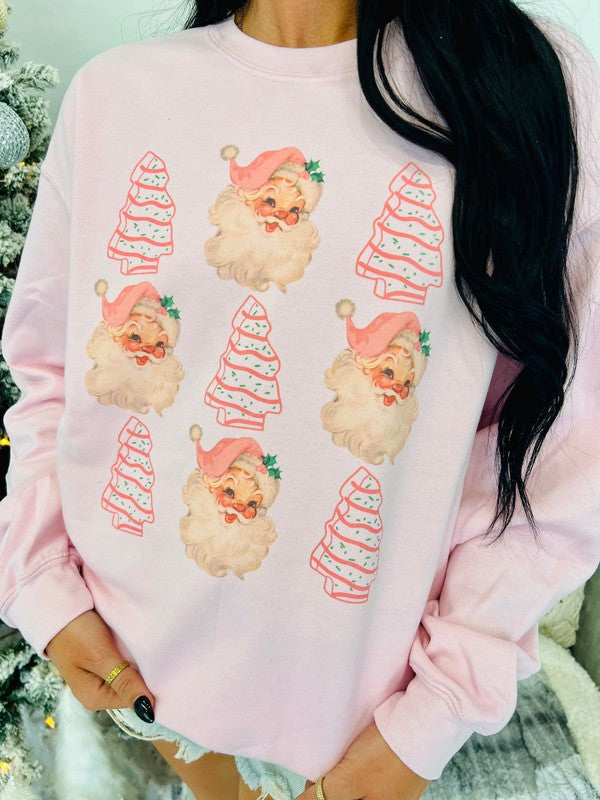Santa Christmas Tree Cake Trio Stack Sweatshirt