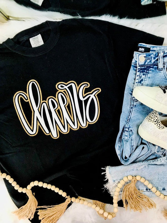 Cheers Cursive Double Puff/Glitter Tee