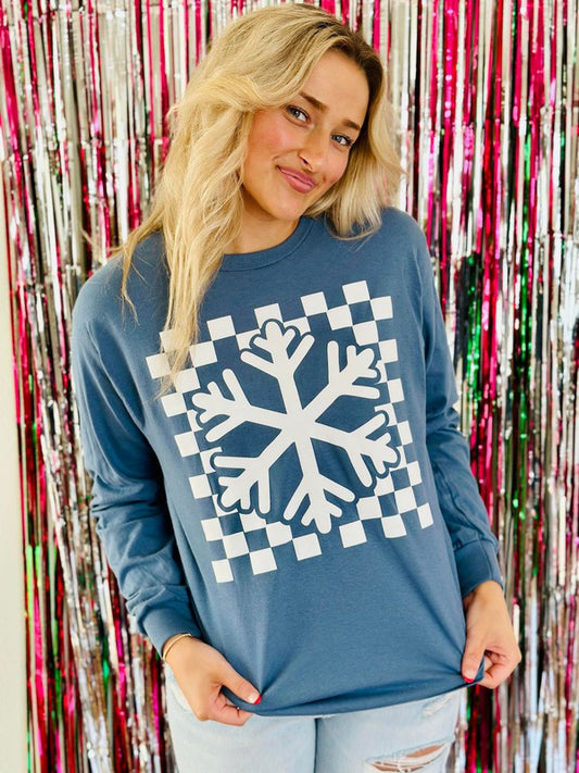 Snowflake Checkered Box Puff Longsleeve Tee