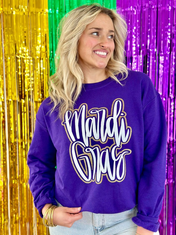 Mardi Gras Cursive Double Puff/Glitter Sweatshirt 2