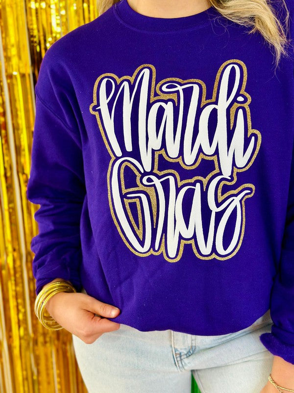Mardi Gras Cursive Double Puff/Glitter Sweatshirt 2