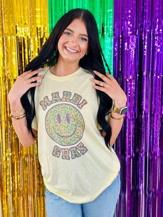 Varsity Mardi Gras Leopard Happy Tee