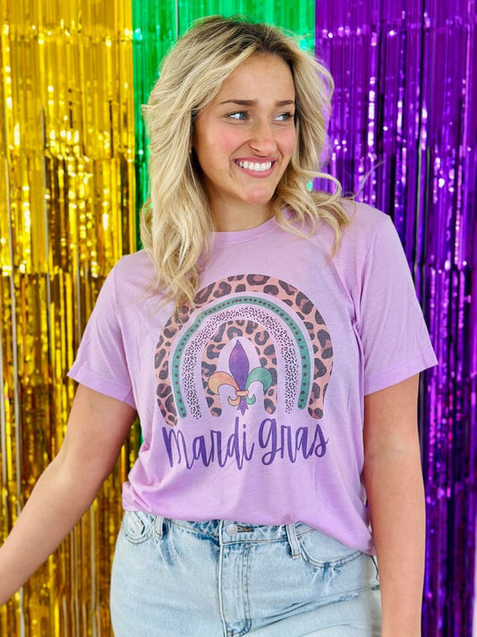 Mardi Gras Leopard Rainbow Tee